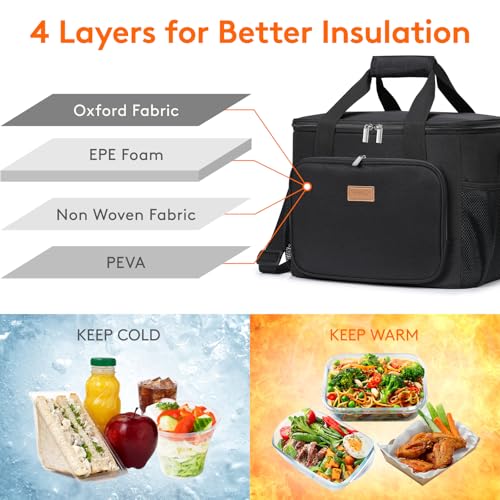 Lifewit Insulated Lunch Box for Men, Lunch Bag Cooler Women, Black 40-Can 24L - color: Black, size: Jumbo(24L)
