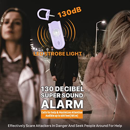 Safe Sound Personal Alarm, 2 Pack 130 dB Loud Siren Song Emergency Security Alarm Keychain with Strobe LED Light, Personal Sound Safety Siren for Women, Men, Children, Elderly - color: Blue/Purple