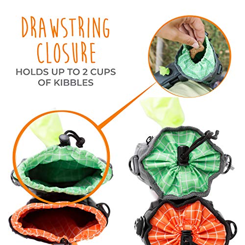Mighty Paw Dog Treat Bag - Drawstring Closure Pouch - Includes Carabiner Hook and Pick-up Bags - Dog Paw Treat Bag - Pet Training Pouch - (Grey/Green) - color: Standard - Grey