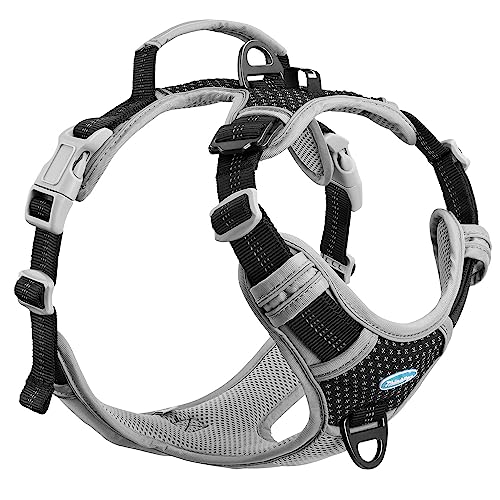 ThinkPet No Pull Harness for Small Medium Large Dogs, Reflective Padded Vest with Handle, Adjustable Star Style - color: Bright Black, size: S(Chest:14"-22")