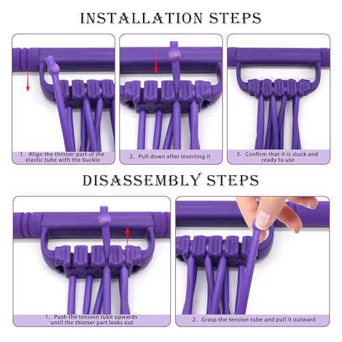 Multi-Function Tension Rope Band & Pedal Puller Resistance Band, 6-Tube Elastic Yoga Pedal Puller Resistance Band, for Abdomen/Waist/Arm/Leg Stretching Slimming Training - color: Purple-8 tube