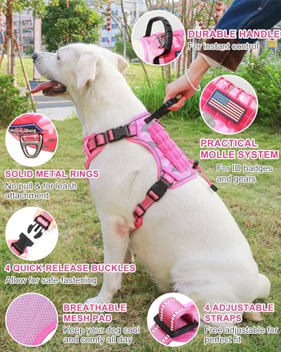 Tactical Dog Harness No Pull,Service Dog Vest with Handle,Pink Camo,L - color: Pink Camo, size: L(Neck: 20"-26",Chest: 22.5"-32")