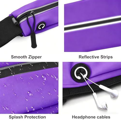Running Belt Fanny Pack Men and Women Slim Running Bag Money Belt - color: Purple