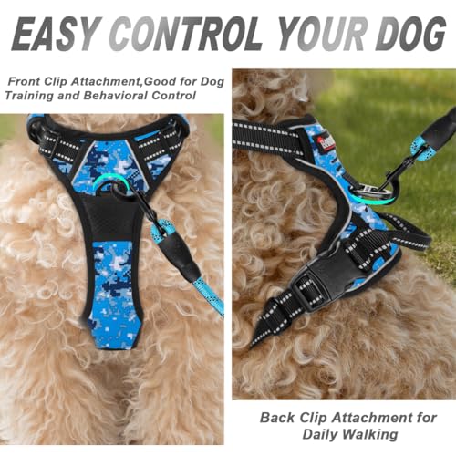 BARKBAY Dog Harness No Pull for Small Sized Dog Front Back Clips,Dog Vest - color: Blue Camo, size: X-Small(Chest:15.5-19.5”)