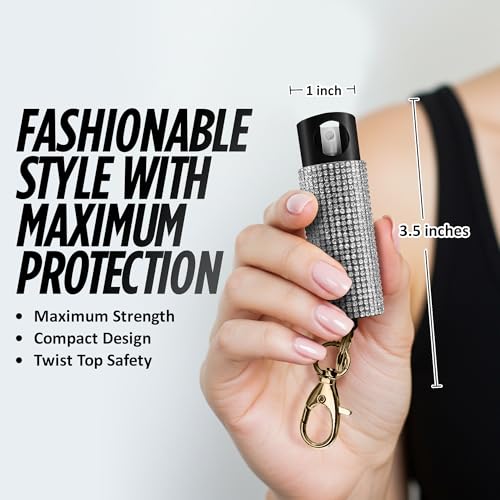 Guard Dog Security Bling It On Stun Gun and Pepper Spray for Self Defense, Fashionable Self-Defense Keychain Set for Women, Glow-in-the-Dark Actuator, 16-Ft Range, USB Rechargeable - color: White