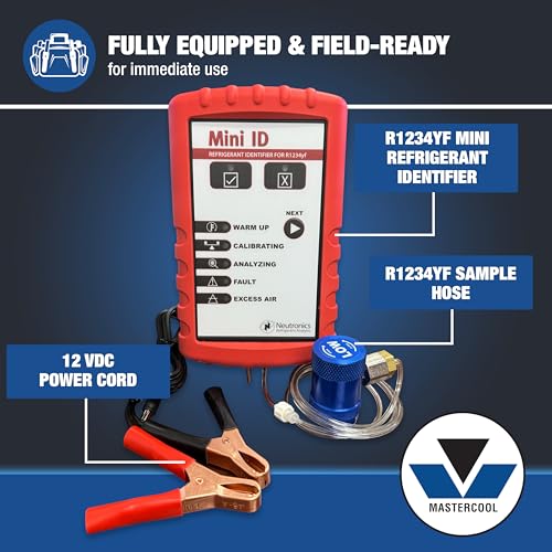 Mastercool 691234YF-MINI R1234yf Refrigerant Identifier – Compact PASS/FAIL Analyzer with NDIR Technology, Detects Air & Contaminants, Includes Calibration Kit