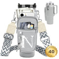 Initial Water Bottle Holder with Strap for Stanley Cup 40 oz Tumbler - color: Gray, style: N