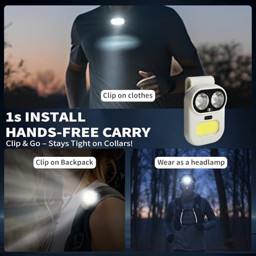 Robot Headlamp with Magnetic Clip & Wave Sensor, 2-in-1 Convertible Clip Light, 6 Modes, 700mAh Type-C, IPX4 Waterproof, for Running Cycling Camping (White)