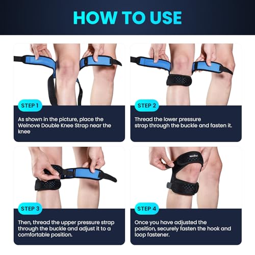 Welnove Patellar Tendon Support Strap - 2 Pack Knee Braces for Men and Women - Knee Pain Relief Adjustable Knee Strap for Running, Workout, Arthritis, Jumper, Tennis Injury Recovery (Black, L) - size: Large (Pack of 2)