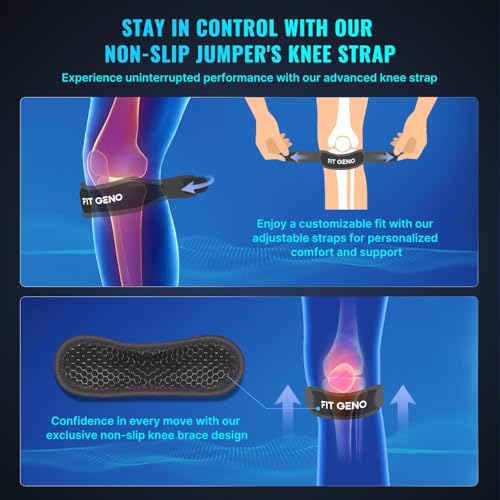 Fit Geno Knee Strap Patella Tendon Support: Patellar Stabilizing & Pain Relief for Man and Women - Knee brace for Runner's & Jumper's, Tendonitis, Running, Volleyball, Basketball (2-Pack) - color: Black