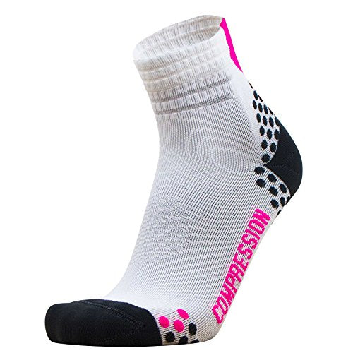 Compression Ankle Socks for Running - Moisture Wicking, Dot Padding - color: 1 Pair - White/Neon Pink, size: Small