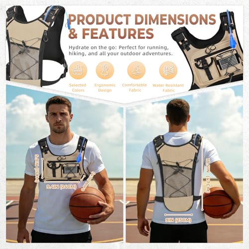 Criuage USA Patent Running Hydration Vest Backpack, Lightweight Chest Pack with 2.0L Water Bladder Bag Daypack for Hiking Running Cycling Race Marathon for Women Men - color: Khaki-02