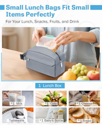 Small Insulated Lunch Bag: Reusable Small Lunch Box, Mini Soft Cooler Bag - color: Gray