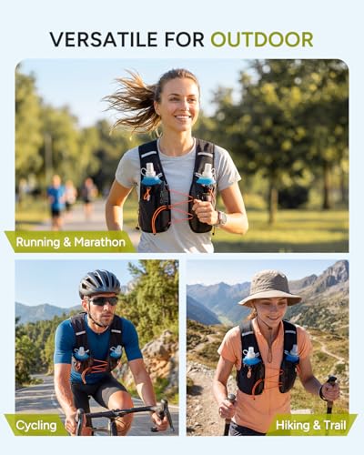 Sahara Sailor Running Vest for Women Men, 2PCS 500ml Soft Flasks, Adjustable Chest Waist Fit, Multi-Pockets, Lightweight Breathable Reflective Hydration Backpack for Running, Trail, Cycling, Hiking - size: S (27–37 in)