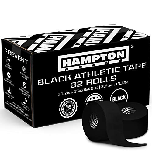 Hampton Adams Athletic Tape Multi Pack, Sports Medical Grade, Easy Tear - color: Black (32 Pack)