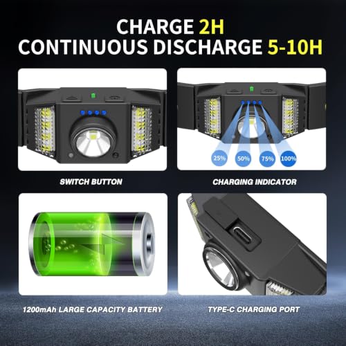 LED Headlamp Rechargeable 3PCS, Wide Beam Bright Headlight Flashlight with White Red Light, Lightweight, Weatherproof, 9 Modes Motion Sensor Head Lamp for Outdoor Camping Running - color: 3-PACK