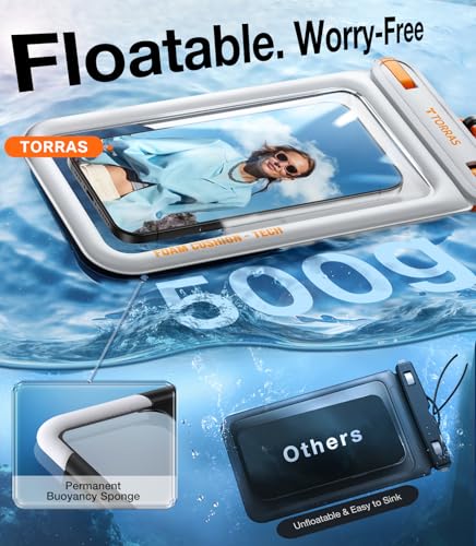TORRAS IP68 Waterproof Phone Pouch Floating with Double Space 7.0", White - color: White