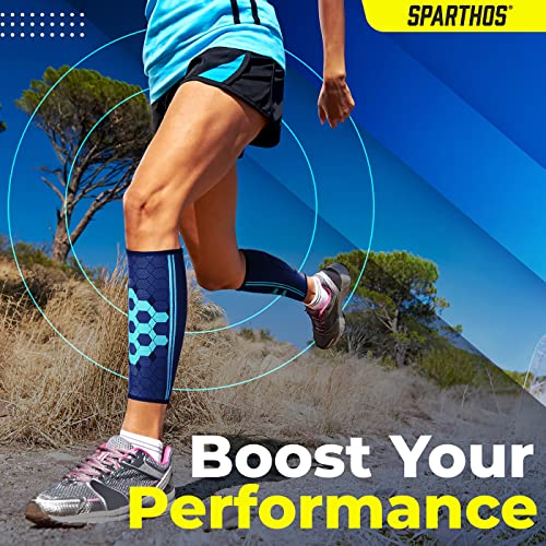 Sparthos Calf Compression Sleeves, Shin Splint Relief Men, Women - Blue-M - color: Cobalt Blue