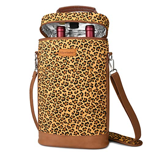 Tirrinia 2 Bottle Insulated Wine Tote Carrier Bag - color: Cheetah, size: 2 Bottle-without front pocket