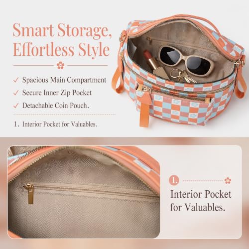 Makes Checkered Crossbody Bag Bum Bag for Women with Pouch - color: Triorange Checkered