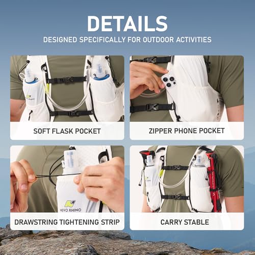 N NEVO RHINO Running Vest 5L, Hydration Vest with 2 TPU 500ml Soft Flask - color: white, size: X-Large