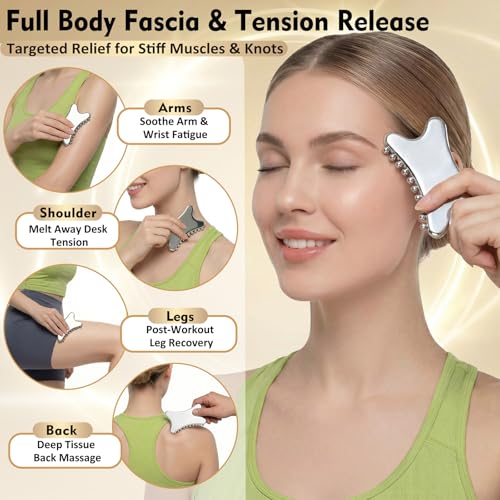 Stainless Steel Gua Sha & Muscle Scraper Tool Set – 2-in-1 Manual Deep Tissue Body Massager with Acupressure Pen – Ergonomic Handheld Tool for Myofascial Release, Trigger Points & Mobility - style: JK2D