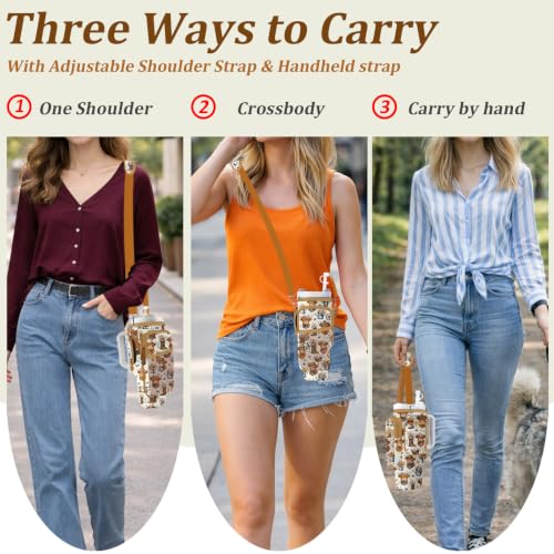Water Bottle Carrier Bag for Stanley 40/30oz Cup Tumbler with Phone Pocket,Insulated Crossbody Water Bottle Holder with Adjustable Strap,Water Bottle Sling Pouch for Hiking Walking Camping Accessories - color: Cowboy Highland Cow Sunflower