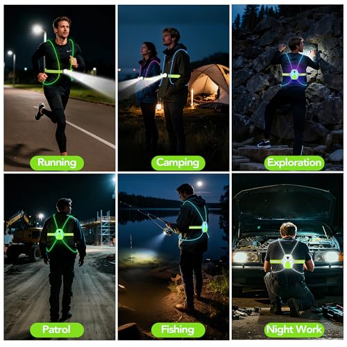 LED Reflective Running Vest Lights for Runners, Running Lights with Front Light, Safety USB Rechargeable Reflective Night Lights For Men/Women Running Walking Cycling, Three Light Modes with 7 Colors