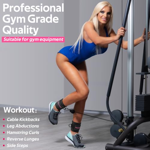 Ankle Resistance Bands w/Cuffs, Ankle Weights Women Booty Workout Equipment - color: Black-Pink