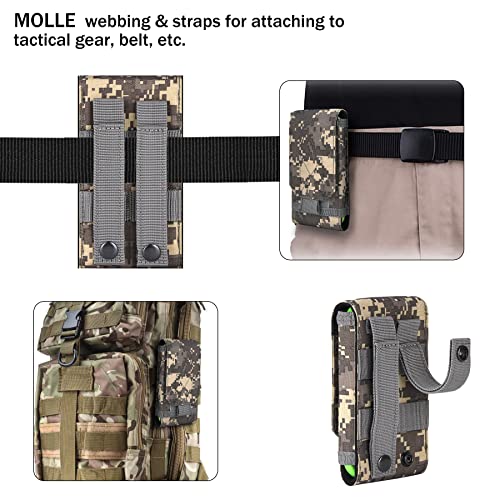 Tactical Molle Phone Holster Pouch, Universal Belt Waist Bag for iPhone 18 Pro Max/17 Pro/17/16 Pro Max/15 Pro Max/14 Pro Max/13, Samsung S26 Ultra/S25/S24, Size L - color: Gray Camo(1 Pack)