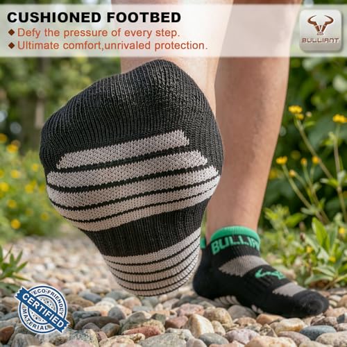BULLIANT Men Cushioned Compression Nylon Ankle Running Socks No Show 6Pack - color: 6pairs-black8625, size: 10-12