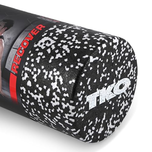 TKO 24 Inch High-Density Foam Roller | Deep Tissue Muscle Recovery & Exercise Tool | Durable Black Roller for Yoga, Pilates, Physical Therapy, and Relieving Muscle Soreness - White/Black