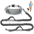 Hands Free Dog Leash with Partitioned Pouch Adjustable Waist Belt, Waist Leash for Dog Walking Running, Dual Handles,for Medium/Large Dogs - color: Grey