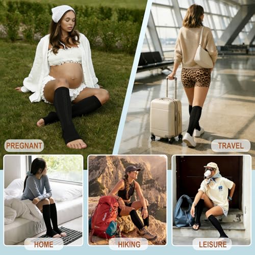 CTHH Toeless Compression Socks for Women & Men Open Toe Knee High Stocking - color: Dark Black, size: Large-X-Large