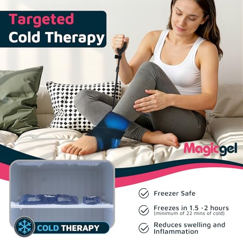 Magic Gel Compression Ankle Ice Pack Wrap – Ice Pack for Ankle Sprain, Swelling, Heel Pain & Achilles Tendonitis – Cold Therapy Wrap for Ankle, Heel & Foot with Air Pump Compression, 2 Extra Gel Packs
