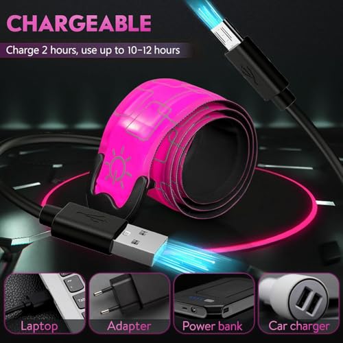 Simket LED Armband Rechargeable for Running(2 Pack), Running Lights for Runners, Running Lights, High Visibility Reflective Running Gear Adjustable Light Up Arm Bands for Men Women Kids - color: pink