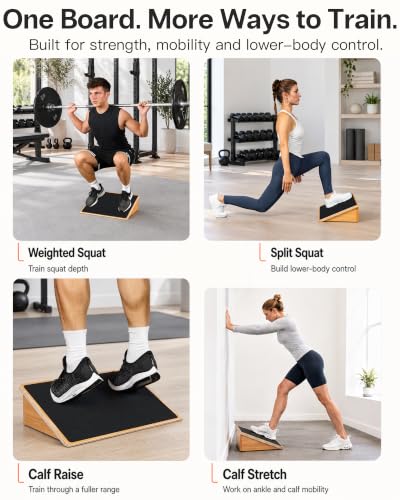 StrongTek Wooden Slant Board for Squats, 19.6-Inch Wide, 25° Incline