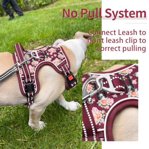 HEELE Dog Harness, Neck Release Buckles, Easy On & Off, Flower Burgundy S - color: Flower Burgundy, size: S (Pack of 1)