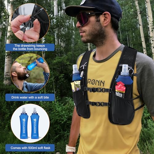 BECOJADDE Running Vest for Women Men, 5L/6L Lightweight Hydration Backpack Running Pack for Marathon, Trail, Cycling, Hiking, Jogging - color: Jet Black