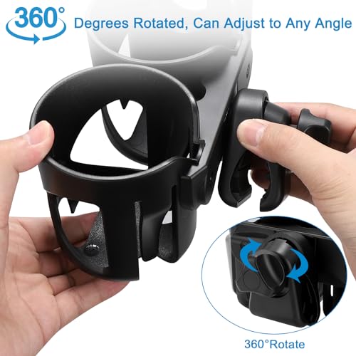 Accmor Stroller Cup Holder, Universal Cup Holder for Walker Wheelchair Bike Scooter, 360° Rotatable Stroller Cup Holder Attachment Walker Wheelchair Accessory - color: Double Cup Phone Holder-Black