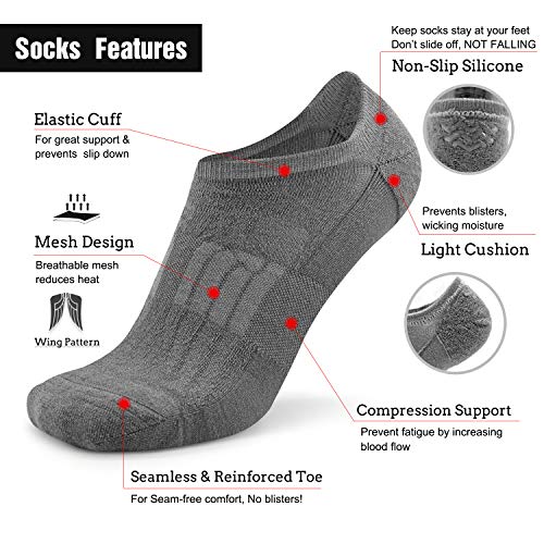 Busy Socks No Show Thin Merino Wool Blend Running Socks with Non-Slip Grips - color: 3 Pairs Medium Grey, size: Large-X-Large