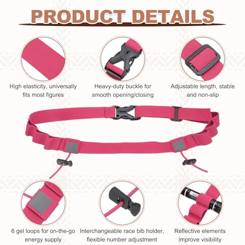 Bib Belt Race Belt Triathlon Number Holder 2Pcs Pink/Rose Red - color: Pink/Rose Red