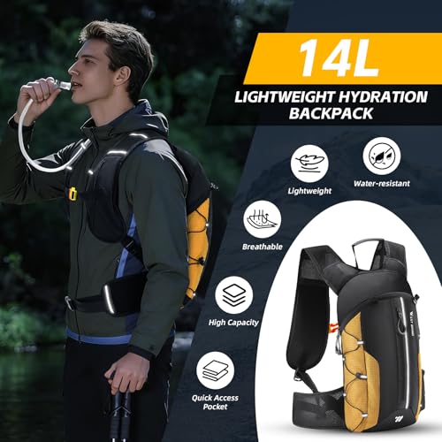 Hydration Backpack - Lightweight Water Backpack with 2L Water Bladder, Small Hiking Backpack for Running Cycling Camping Rave for Men Women - color: Orange1