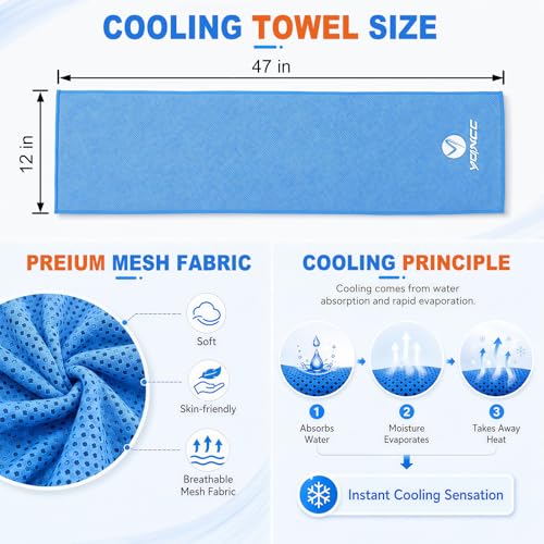 YQXCC 2 Pack Cooling Towels (47"x12"), Ice Cool Towel for Neck & Face - color: Light Blue/Red