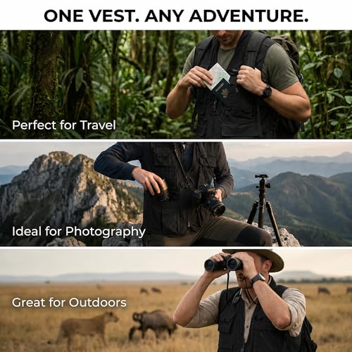 Humvee Utility Vest with 21 Pockets -Travel, Safari, Hunting, Camping, 100% Cotton, Tactical Jacket for Men & Women - color: Black, size: Large