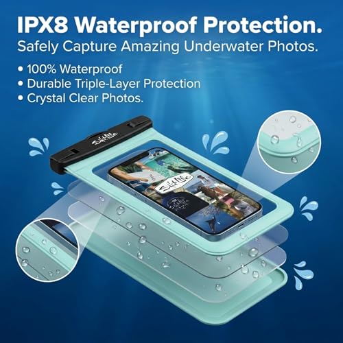 Salt Life Waterproof Phone Bag Sleeve – IPX8 100% Waterproof Protection, Universal Phone Pouch with Touchscreen Clear Window, Secure Seal Closure & Lanyard for Beach, Pool, Kayak & Travel (Turquoise) - color: Turquoise