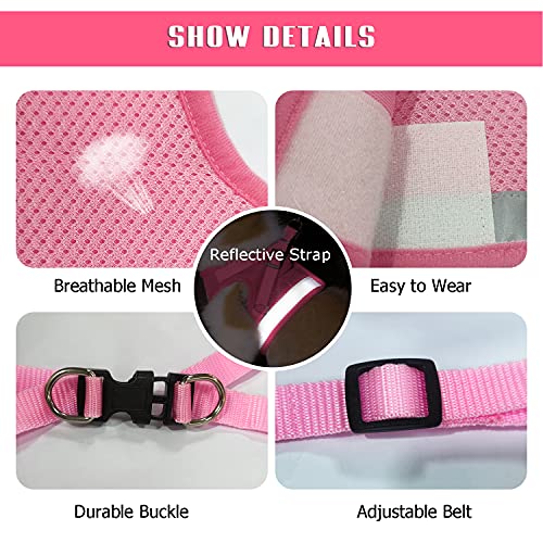 FEimaX Dog Harness and Leash Set for Walking, Soft Mesh Adjustable Easy Control Lightweight Cat Vest Harnesses with Reflective Strips, Escape Proof Small Dogs Cats Vests (Pink, X-Large) - color: Pink, size: X-Large