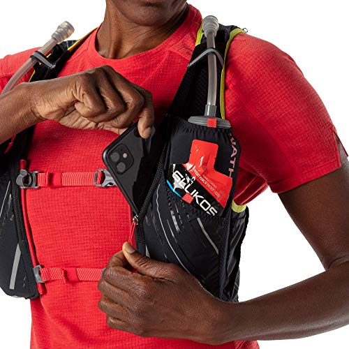 Nathan Pinnacle Hydration Running Vest Backpack for Trail Running & Marathon with Soft Flasks, Lightweight Water-Resistant Race Vest - color: Black / Hibiscus, size: Medium