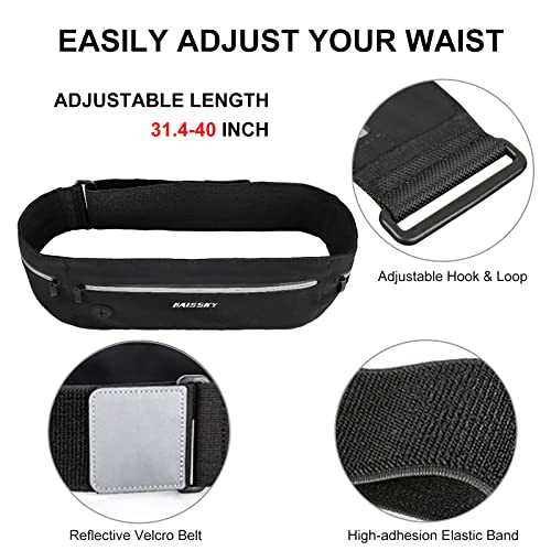 GUZACK Slim Running Belt for Phone 6.8'', Ultra Light Running Belts for Women/Men, Zipper Waterproof Running Waist Pack, Reflective Running Fanny Pack With 3 Separate pouch - color: Black