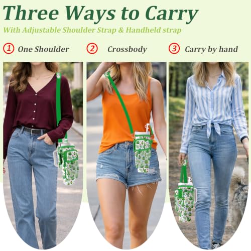 Water Bottle Carrier Bag for Stanley 40/30oz Cup Tumbler with Phone Pocket,Insulated Crossbody Water Bottle Holder with Adjustable Strap,Water Bottle Sling Pouch for Hiking Walking Camping Accessories - color: Cactus Palm Leaves Aloe Vera